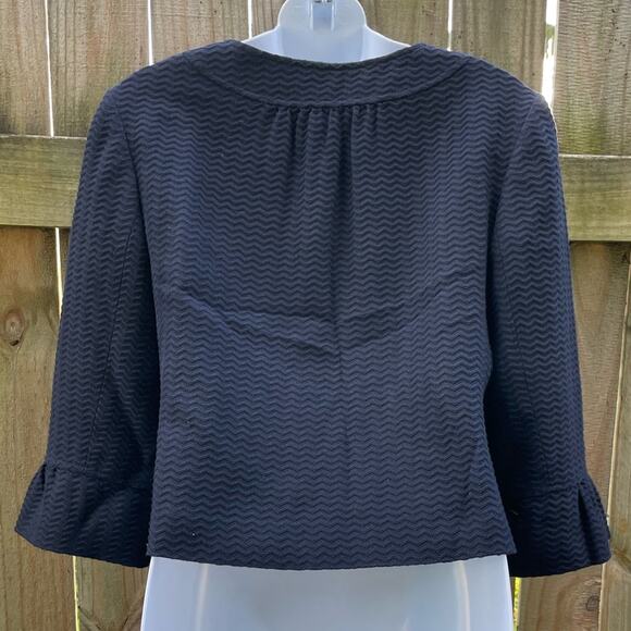 Ann Taylor Lt Jacket Navy Blue Textured 3 Button 3/4 Sleeve Pockets Cotton - Picture 4 of 8